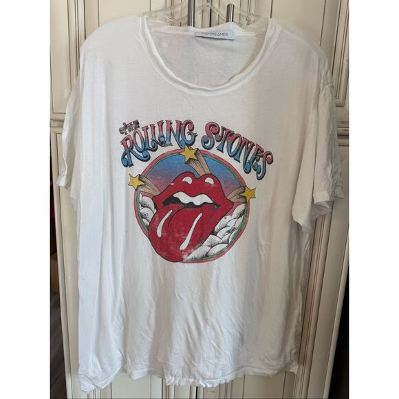 Daydreamer Women's Rolling Stones Retro Tongue Boyfriend Graphic Tee White Large - Picture 1 of 8